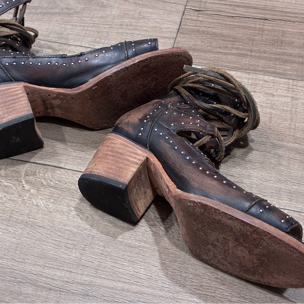 Freebird by Steven Distressed Brown Studded Lace-Up Sandals - Picture 7 of 11